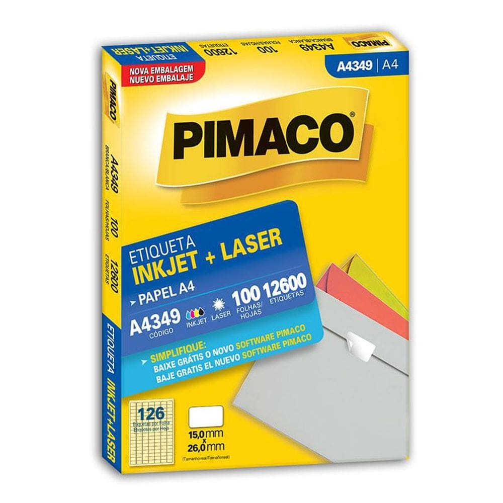 Etiqueta inkjet/laser A4349 com 100 folhas Pimaco