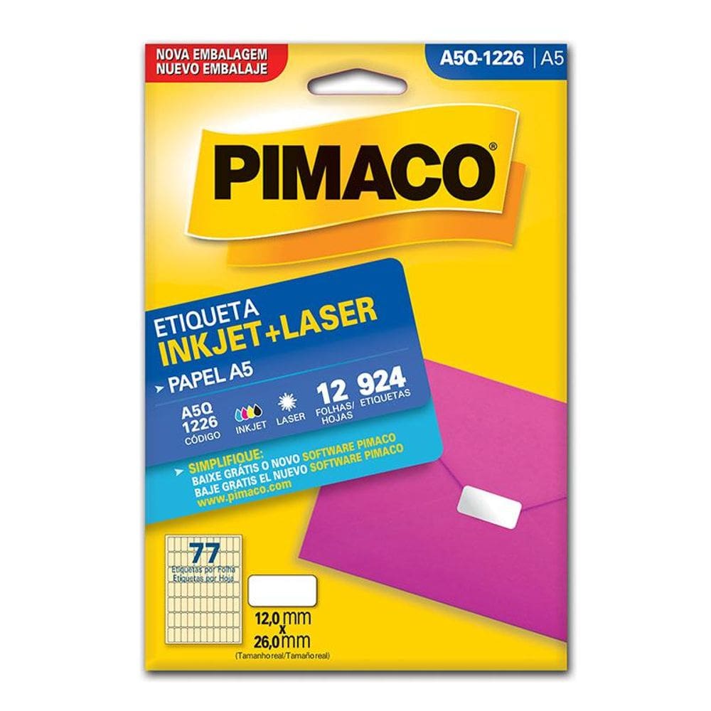 Etiqueta inkjet/laser A5Q1226 com 12 folhas Pimaco