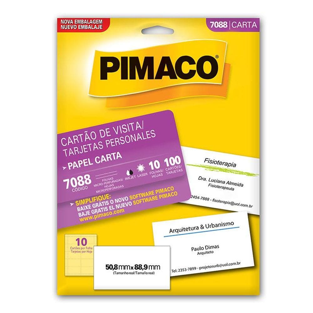 Papel cartão de visita 7088 c/ 10 fls Pimaco