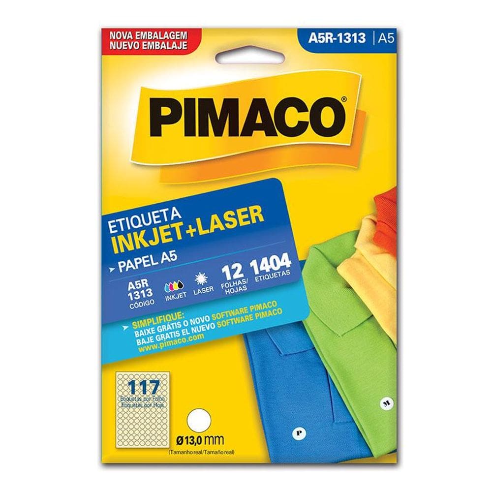 Etiqueta inkjet/laser A5R1313 c/ 12 fls Pimaco