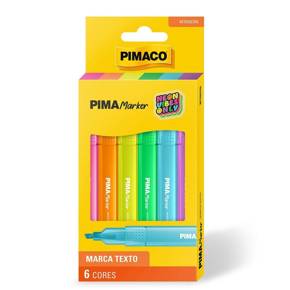 Pincel marca texto Pima Marker Neon 6 cores - Pimaco