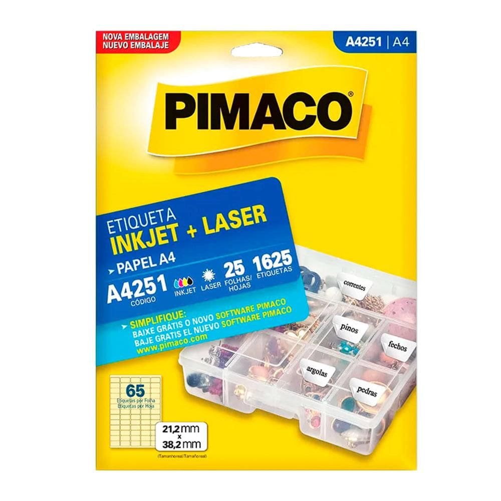 Etiqueta inkjet/laser A4251 com 25 folhas - Pimaco