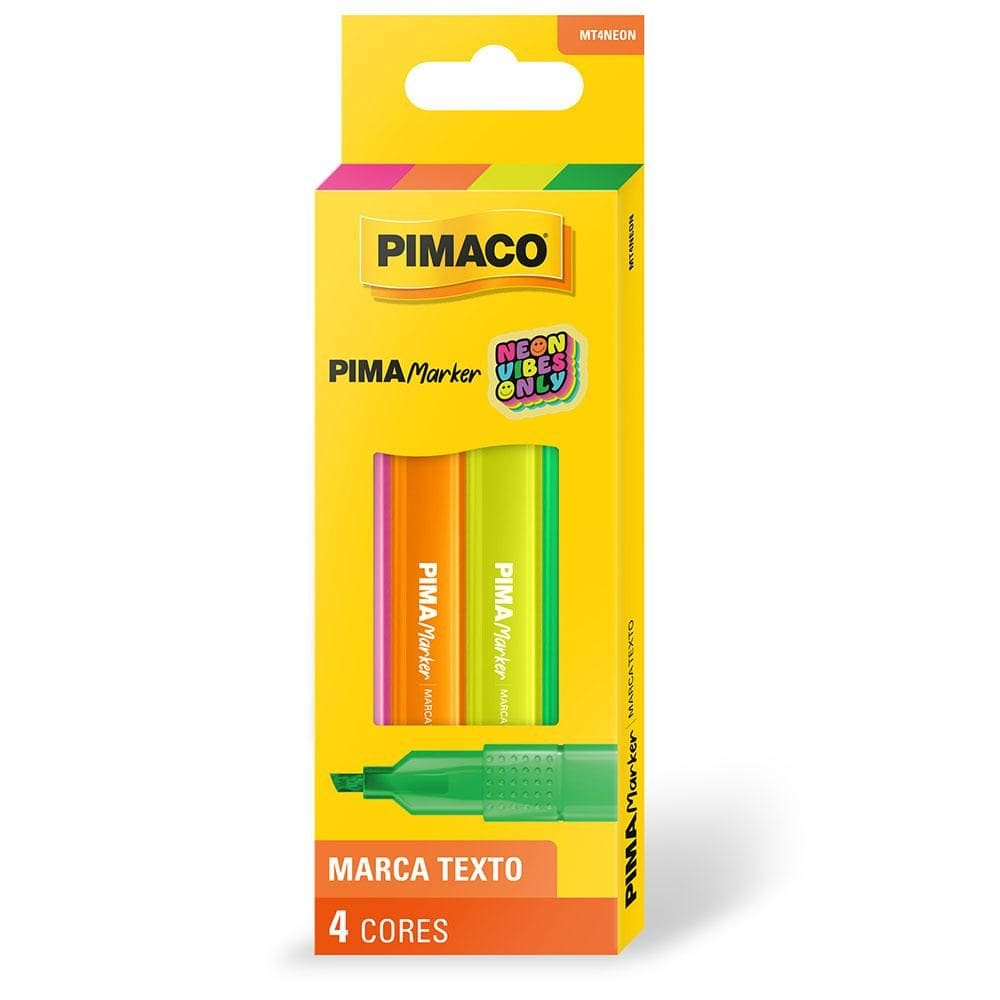 Pincel marca texto Pima Marker Neon 4 cores - Pimaco