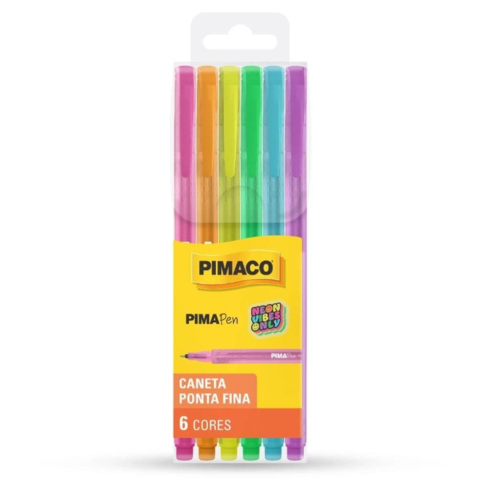Caneta hidrográfica Pima Pen Neon 6 cores - Pimaco
