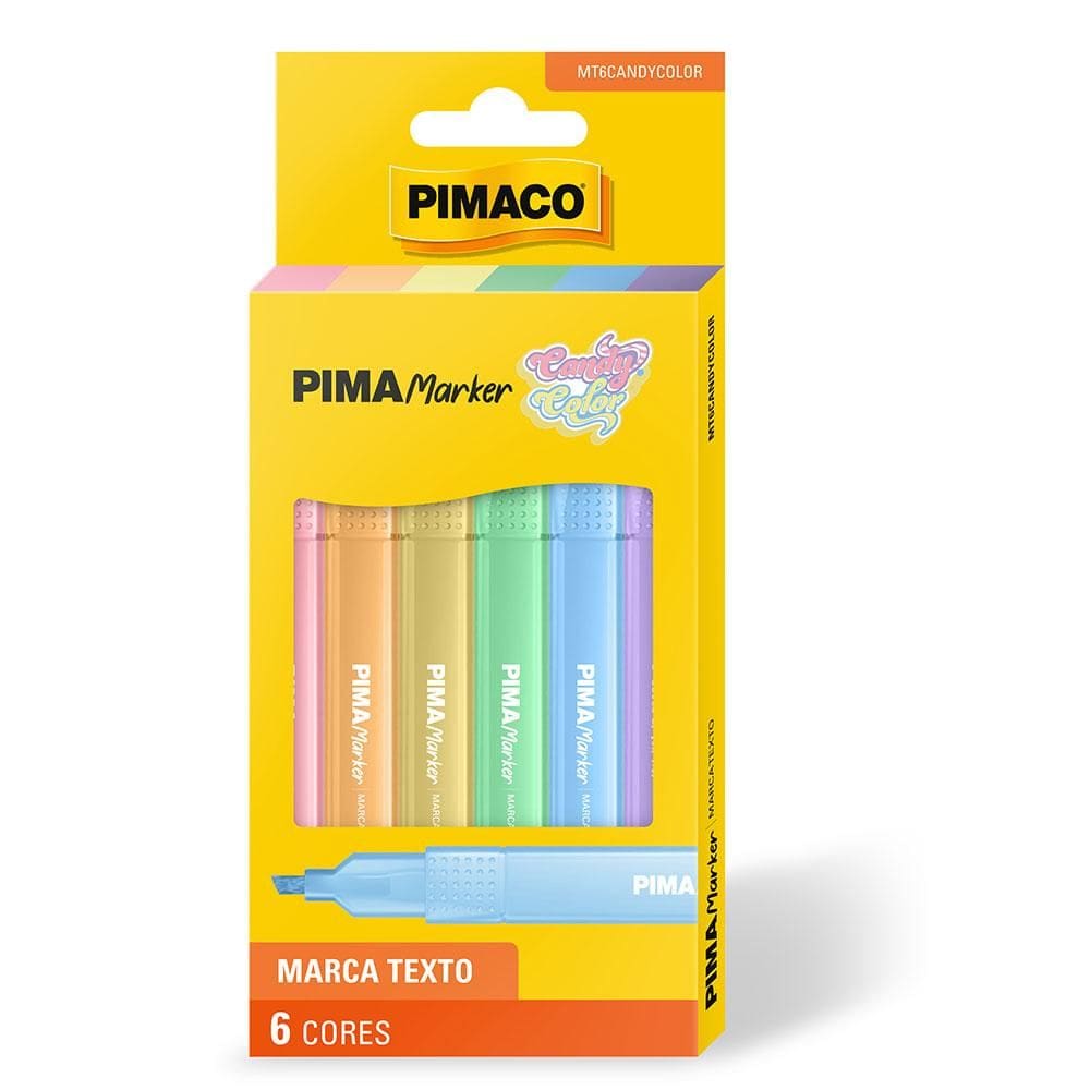 Pincel marca texto Pima Marker Candy Color 6 cores - Pimaco