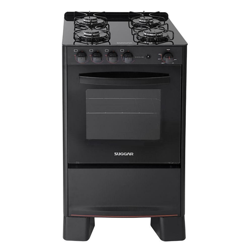 Fogão 4 Bocas Suggar Automático Mesa de Vidro Cook Glass Preto
