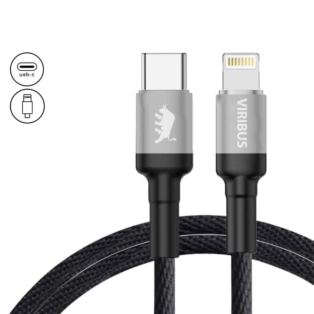 Cabo PD Premium Ultra Reforçado em Nylon de 1,5m Viribus Tipo C para Lightning 5V/2.4A - Preto