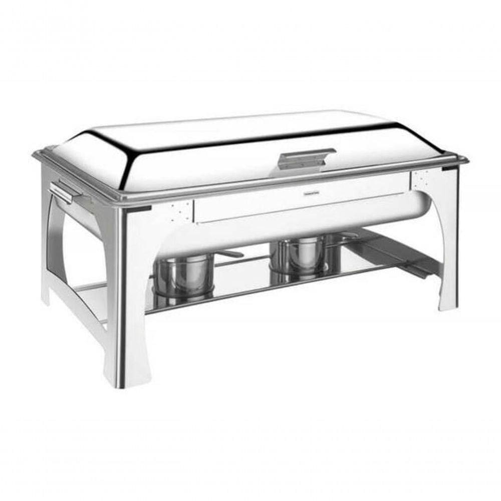 Rechaud Tramontina Retangular Inox Banho Maria Tampa Removível Com Fogareiro Cuba Gn 1-2 8,4 L