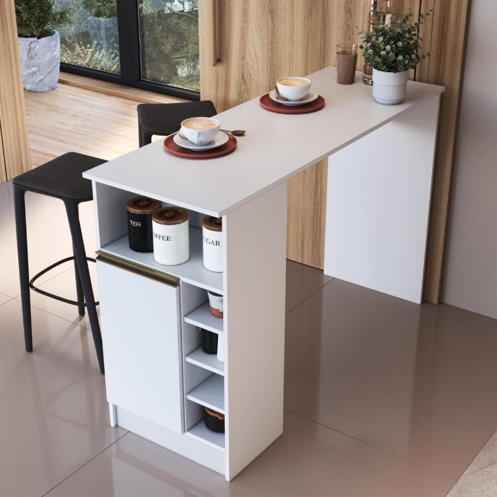 Bancada Balcão para Cozinha 140cm 1 Porta com Nichos Atenas Fidelitá Branco