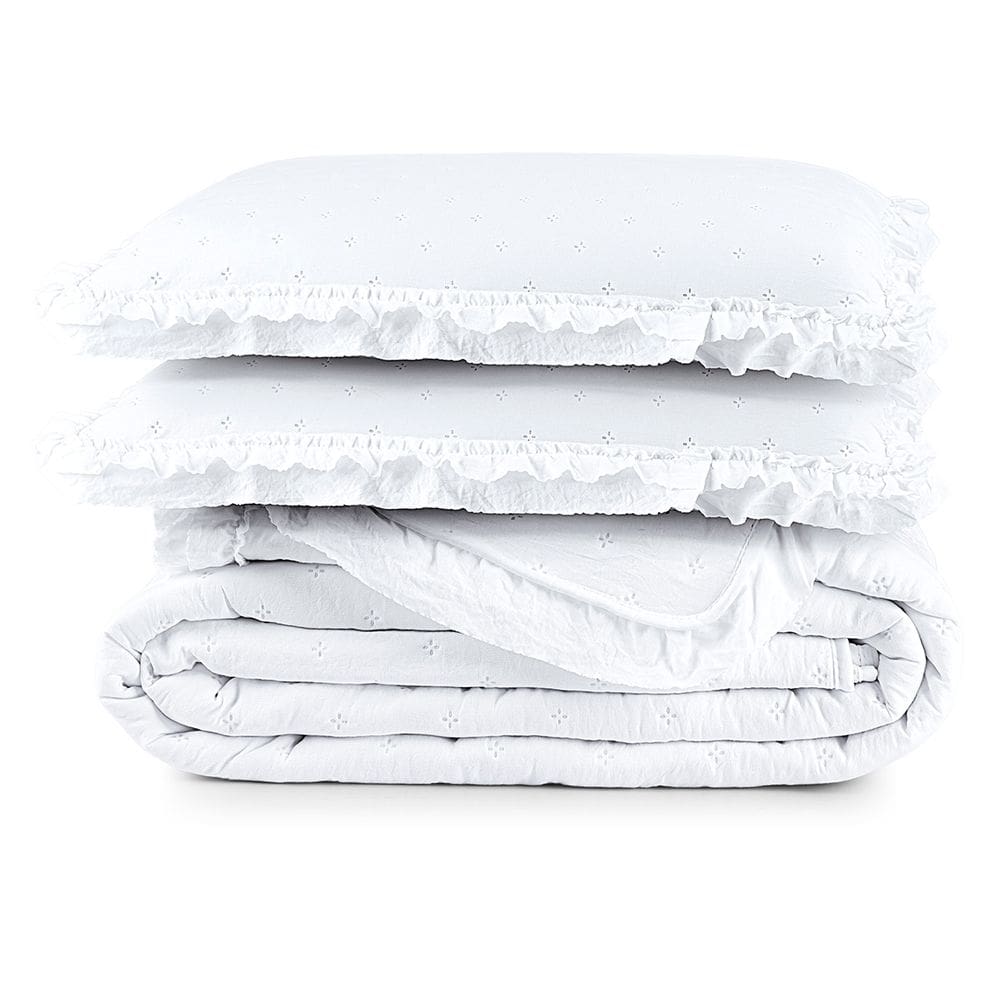 Cobre Leito Casal Micropercal 200 Fios com Babado Malvinni Branco - 3 Peças