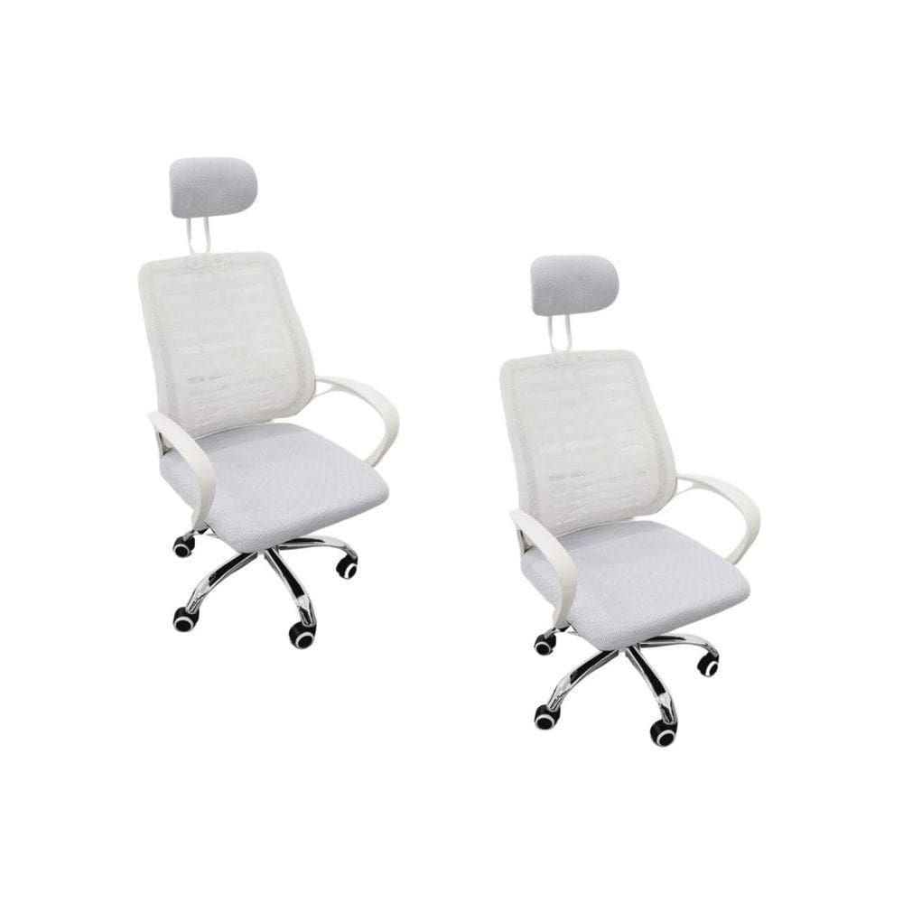 Kit 2 Cadeiras Escritório Diretor Tela Mesh Com Encosto De Cabeça Branco