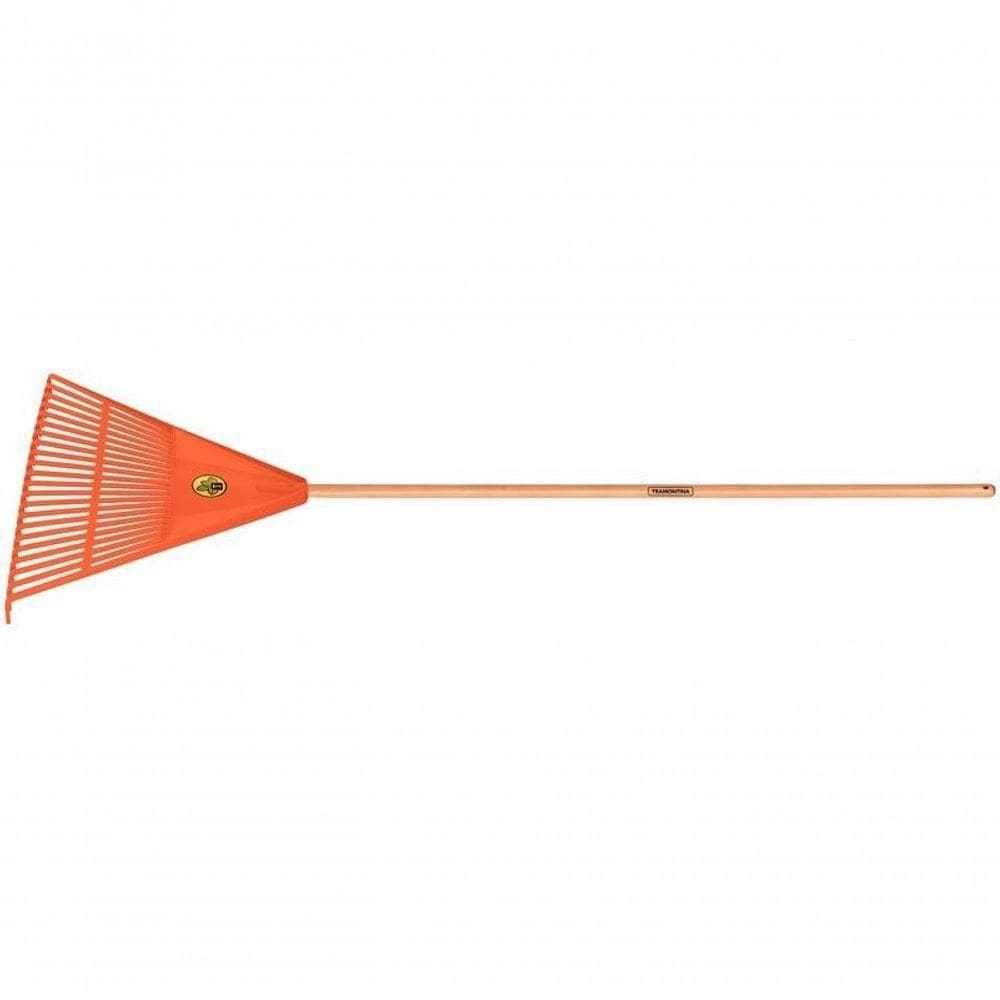 Vassoura Plástica Tramontina Laranja Com 22 Dentes E Cabo De Madeira 120cm