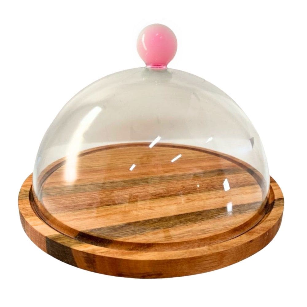 Boleira de Madeira com Tampa e Pegador Rosa 28 cm Utily Domama
