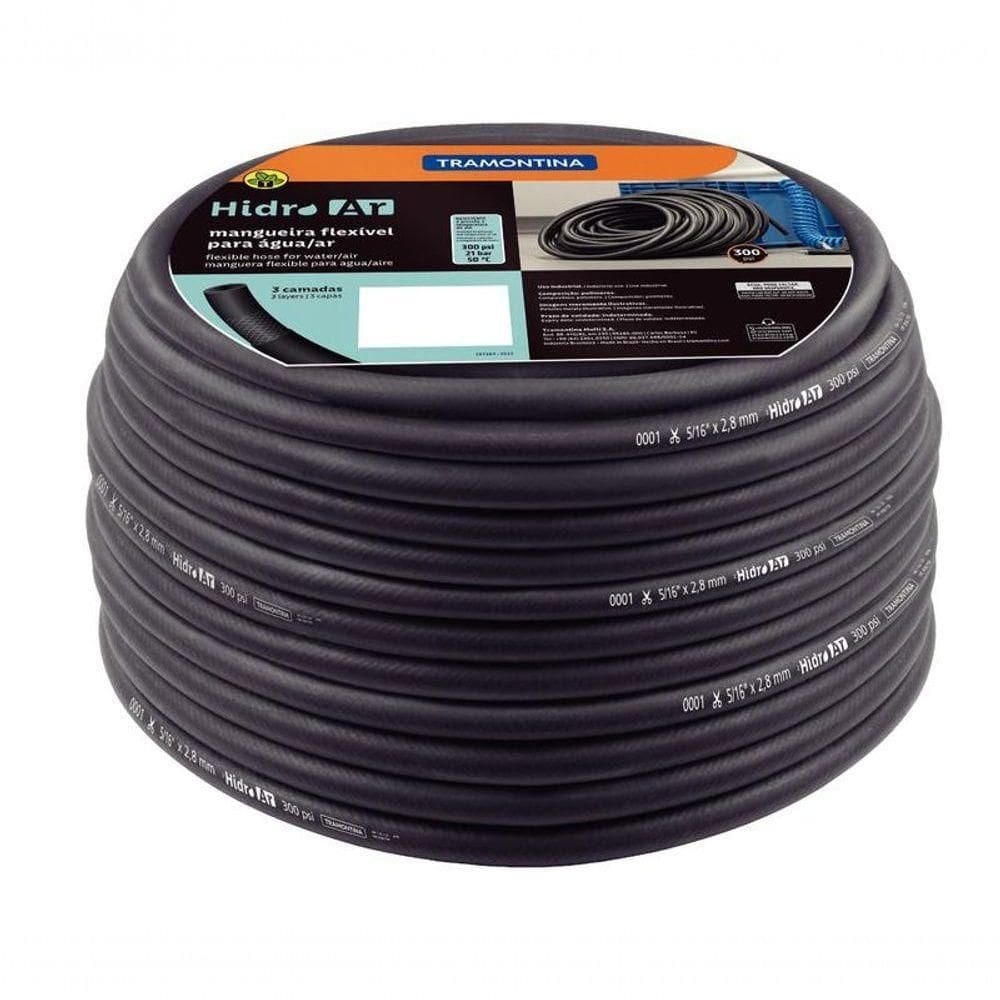 Mangueira Hidro Ar 300 Psi Tramontina Para água Ou Ar Em Pvc Flexível 5-16 X 2,8mm 3 Camadas 50m