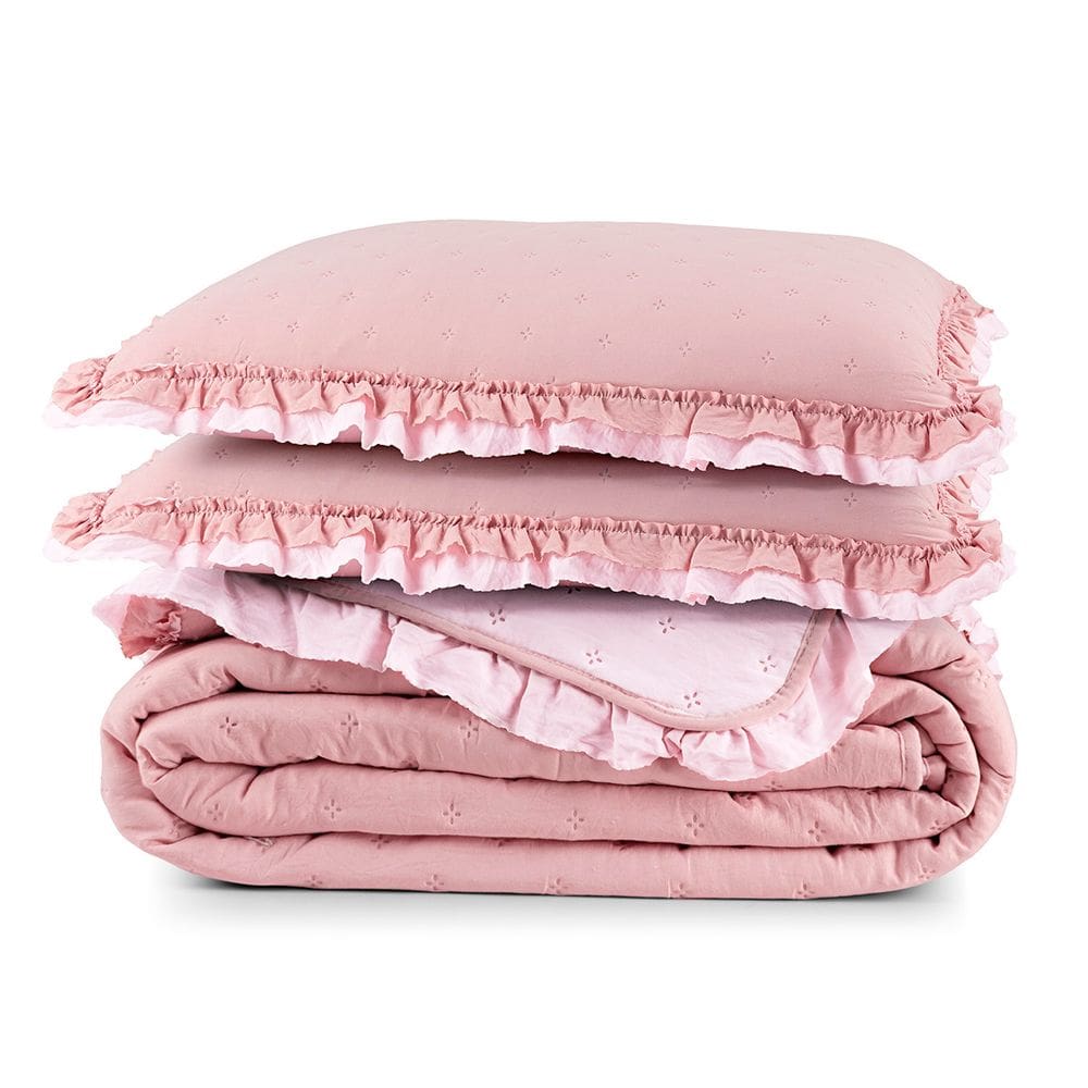 Cobre Leito Casal Micropercal 200 Fios com Babado Malvinni Rosa - 3 Peças