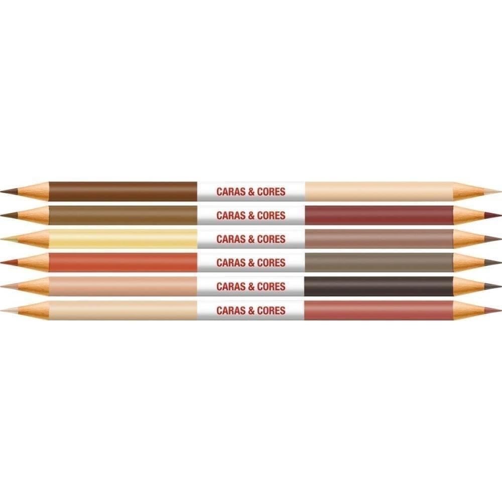 Lapis De Cor Redondo Caras E Cores Bicolor 12Cores