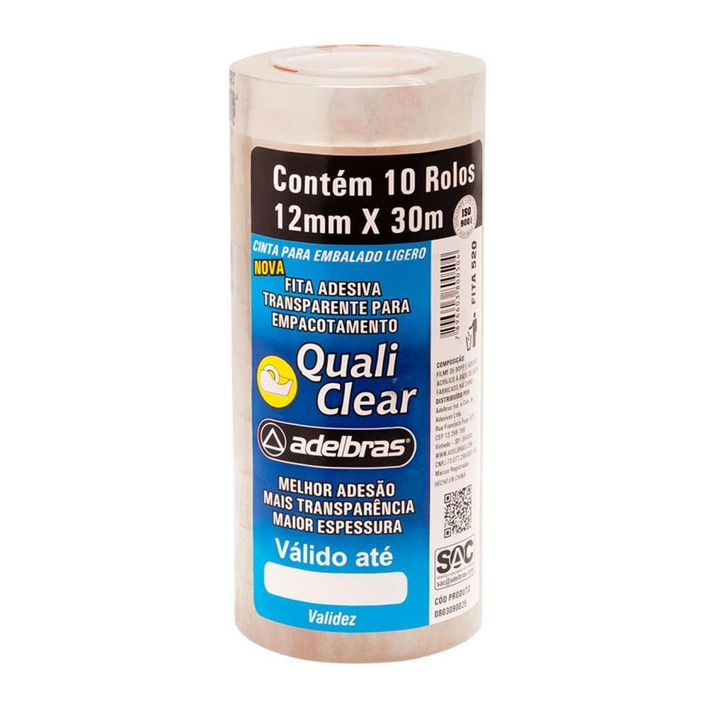 Fita adesiva transparente 12mmx30m c/10 - Adelbras