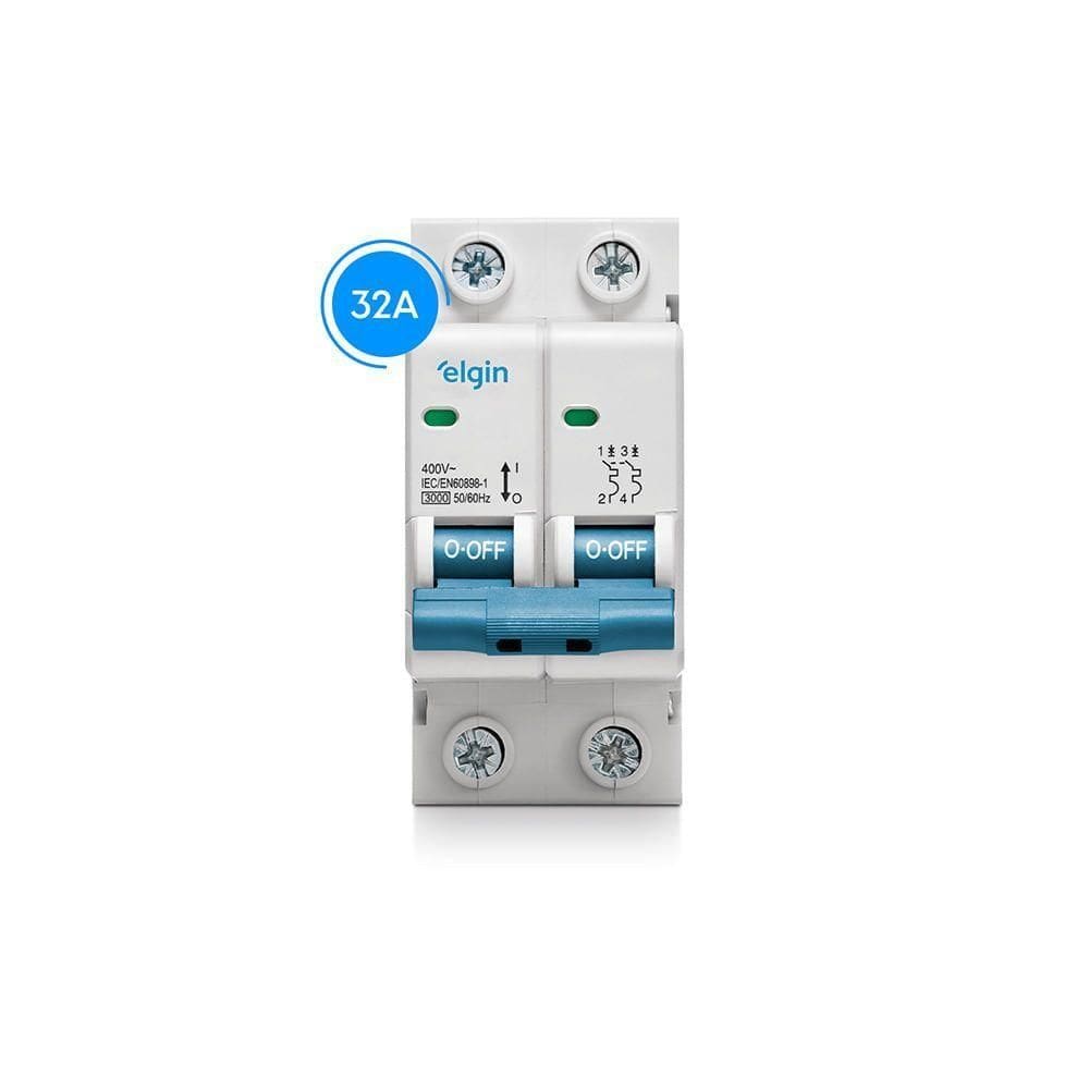 Mini Disjuntor Bipolar Curva C MCB 3KA 2 Polos 32A Bivolt