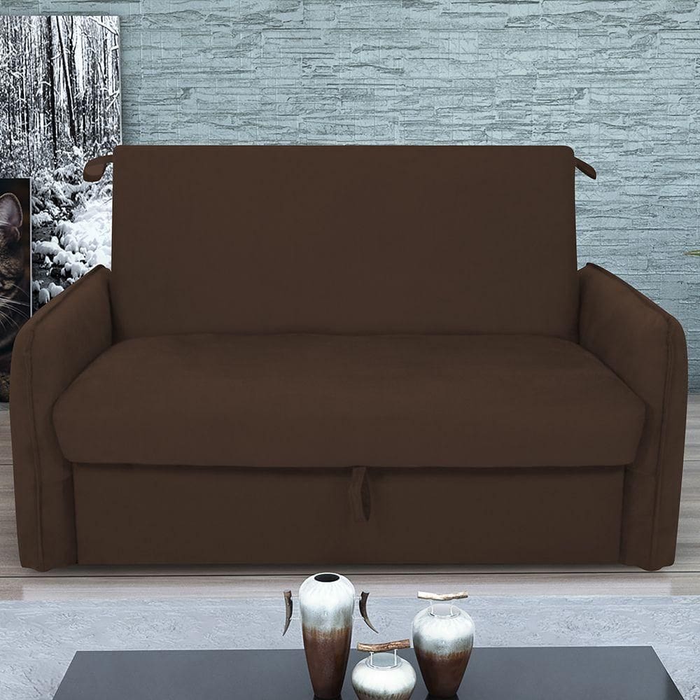 Sofá Cama 2 Lugares Com Baú Marrom Zaia Matrix