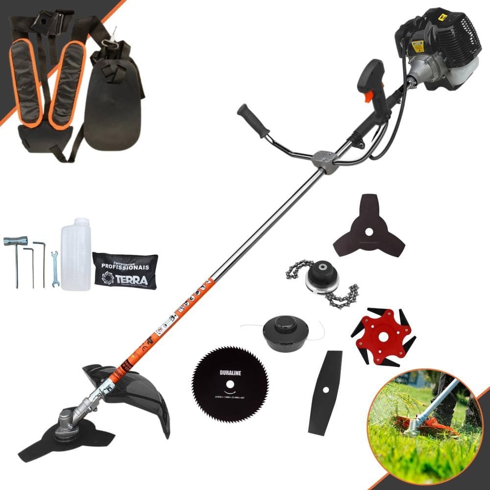 Roçadeira À Gasolina GRH-430 43cc 1,7HP Com Carretel e Lâmina 3 Pontas + EXTRA Lâmina Facão, Lâmina 6 Pontas, Lâmina 80 Dentes e Trimmer