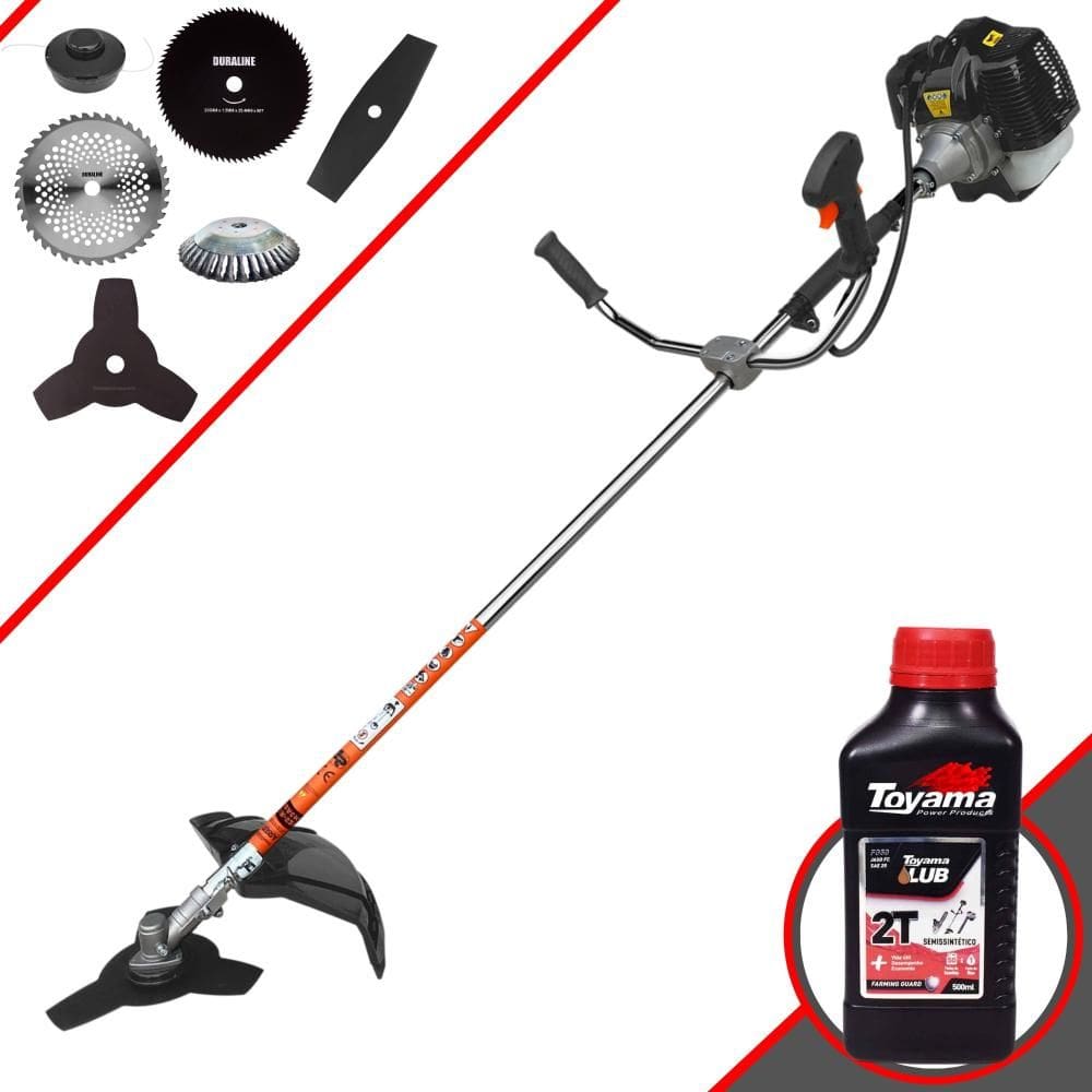 Roçadeira À Gasolina Terra GRH430 43cc Com Carretel, Faca 2 Pontas, Faca 3 Pontas, Faca 40 Dentes Vídea, Faca 80 Dentes + Escova de Aço + ÓLEO TOYAMA