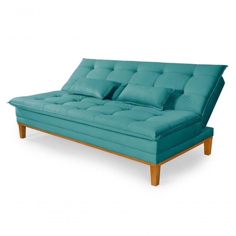 Sofá Cama Reclinável Casal 1,84m Island Suede Azul Turquesa Premium