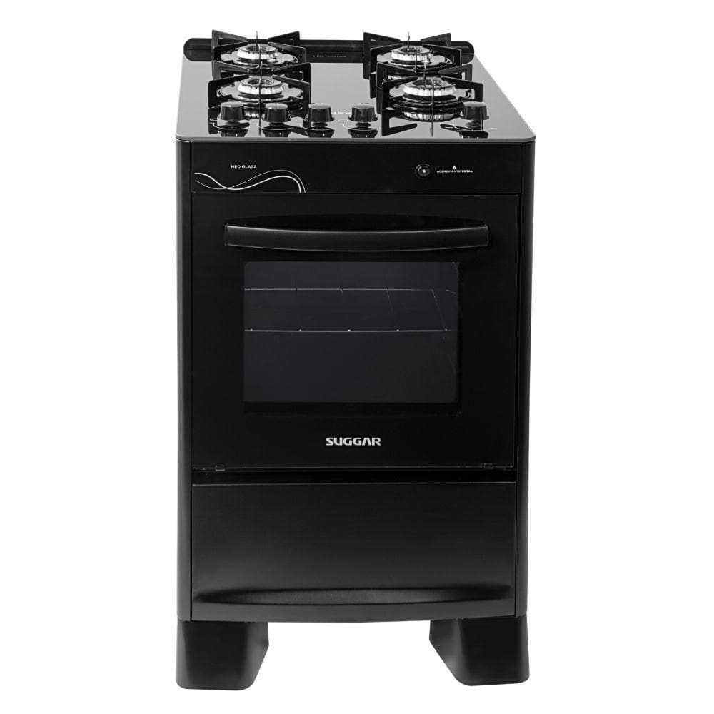 Fogão 4 Bocas Suggar Automático Mesa de Vidro Neo Glass Preto