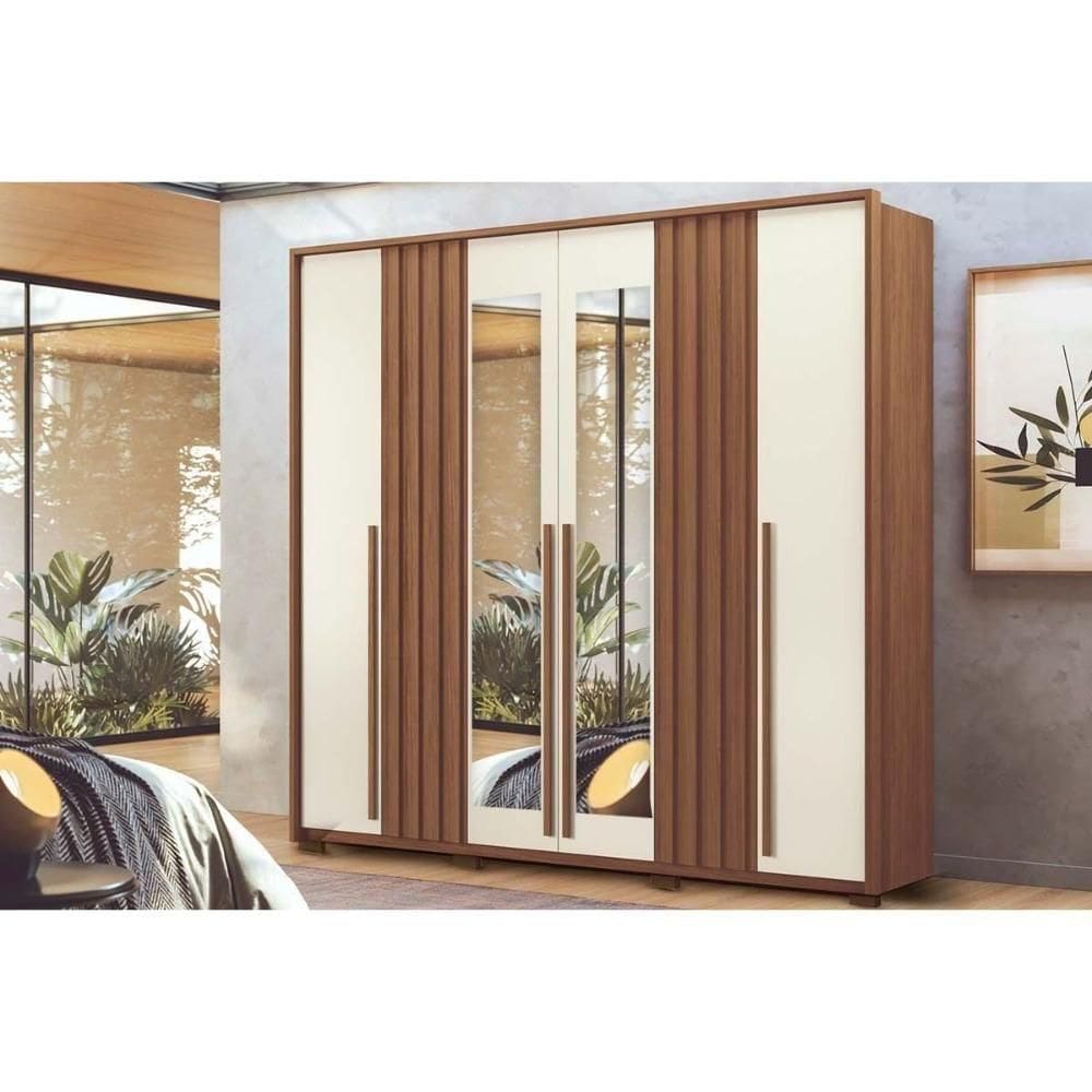Guarda Roupa Casal 6 Portas (2 C/ Espelho) E 4 Gavetas C/ Pés Coimbra Jatoba/areia - Santos Andirá