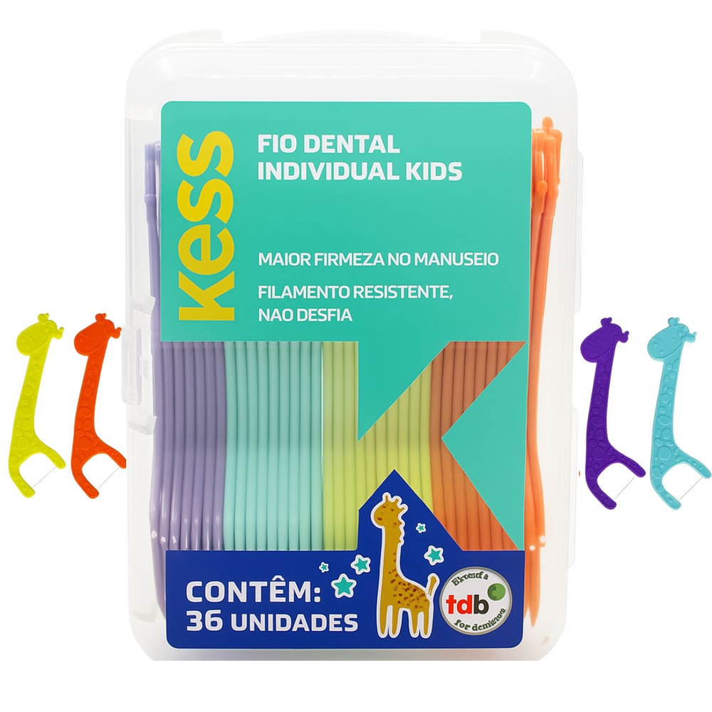 Fio Dental Infantil Individual Kess 36 Unidades Colorido
