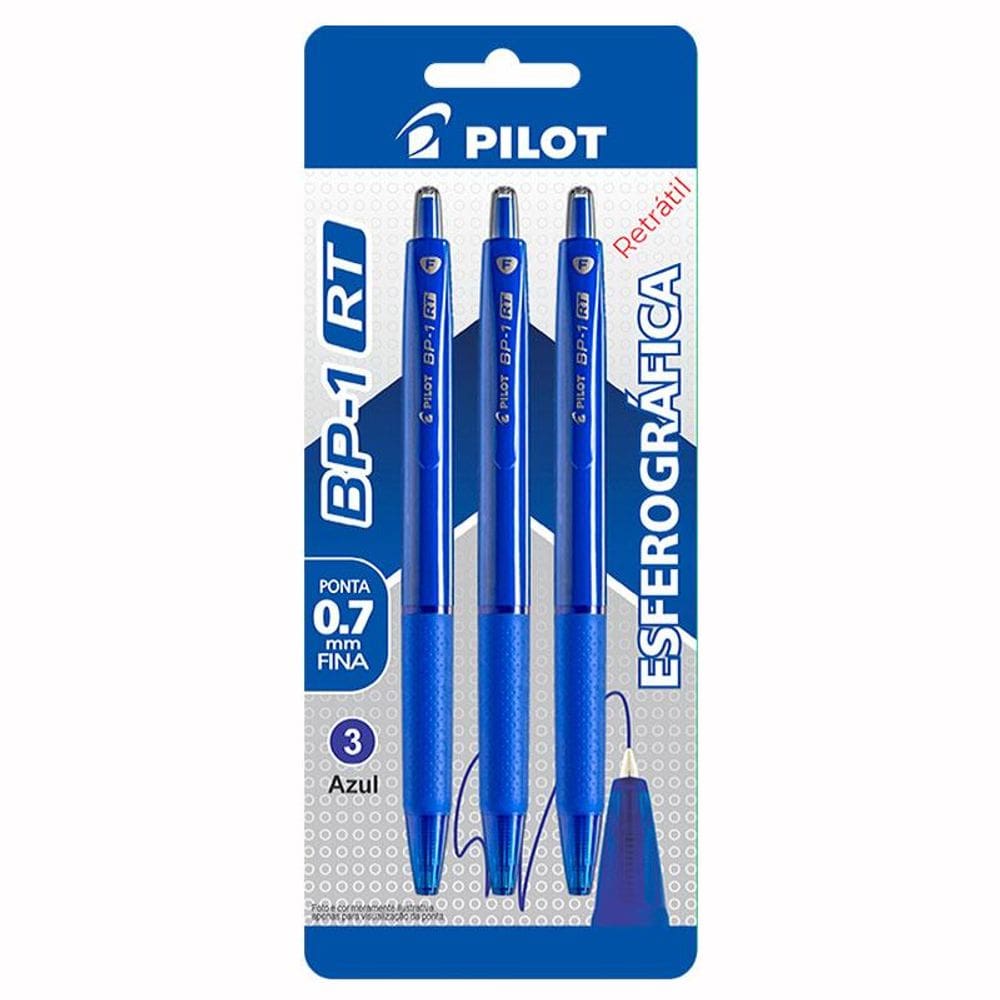 Caneta esferográfica 0.7 BP-1RT blister c/ 3 un Azul Pilot