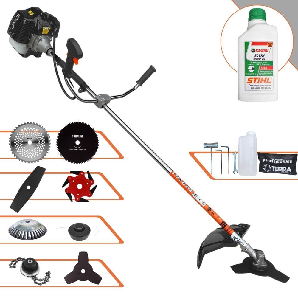 Máquina de Corta Grama Terra GRH430 À Gasolina 43cc 1,7HP 6.500rpm Multifunções Completa Com Carretel de Nylon + 7 Opções de Corte + ÓLEO STIHL 2T