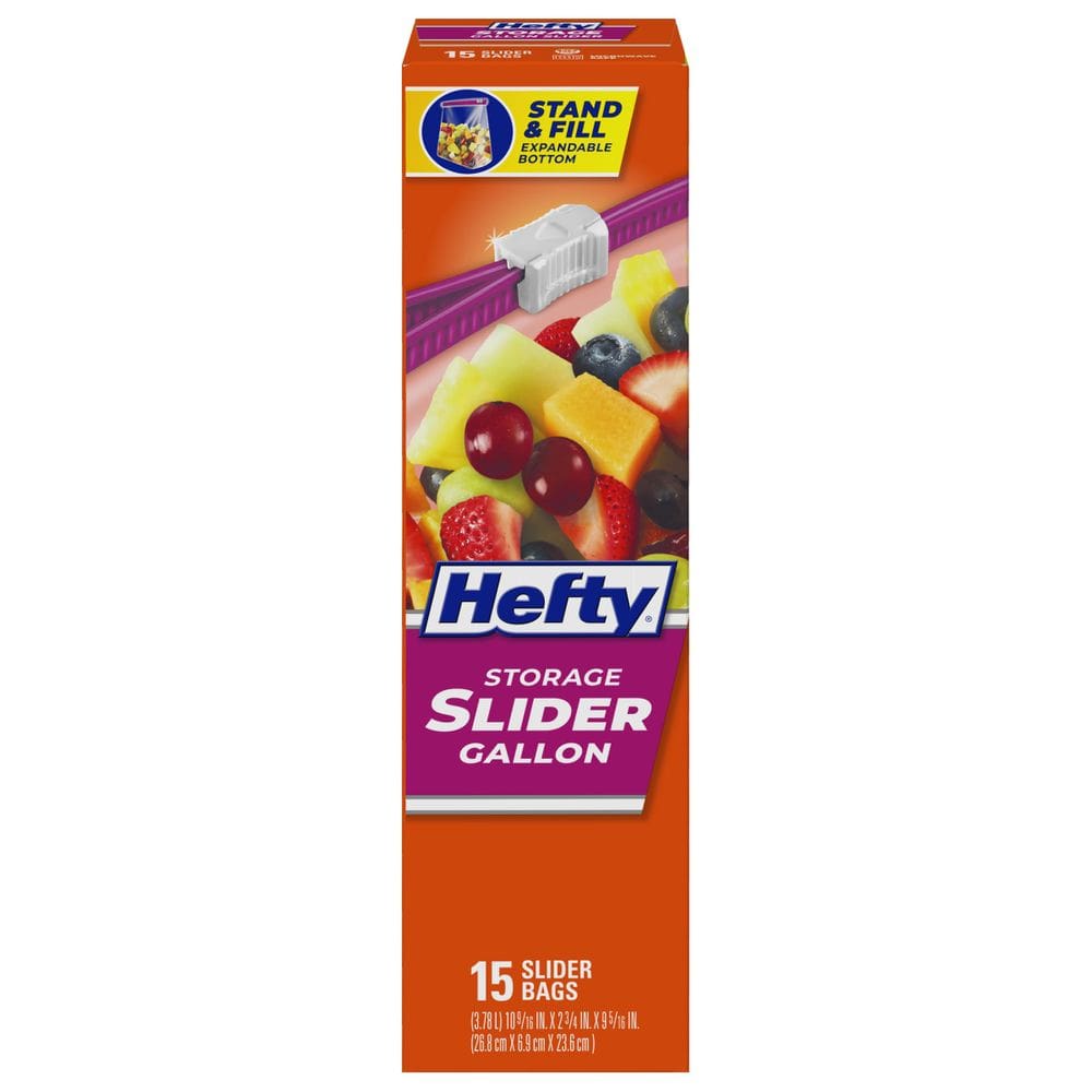 Sacos de armazenamento Hefty Slider, galão, tamanho 15 unidades
