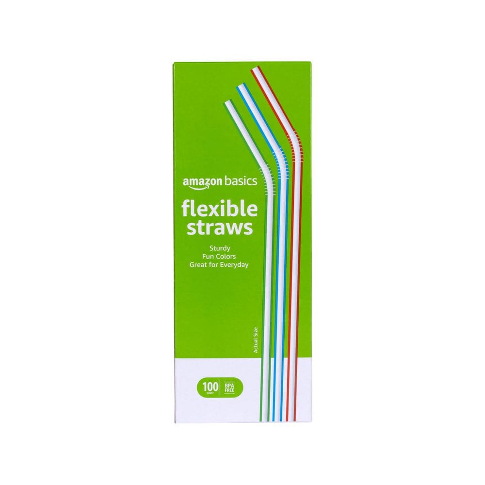 Canudos flexíveis de plástico descartáveis Amazon Basics 100 unidades