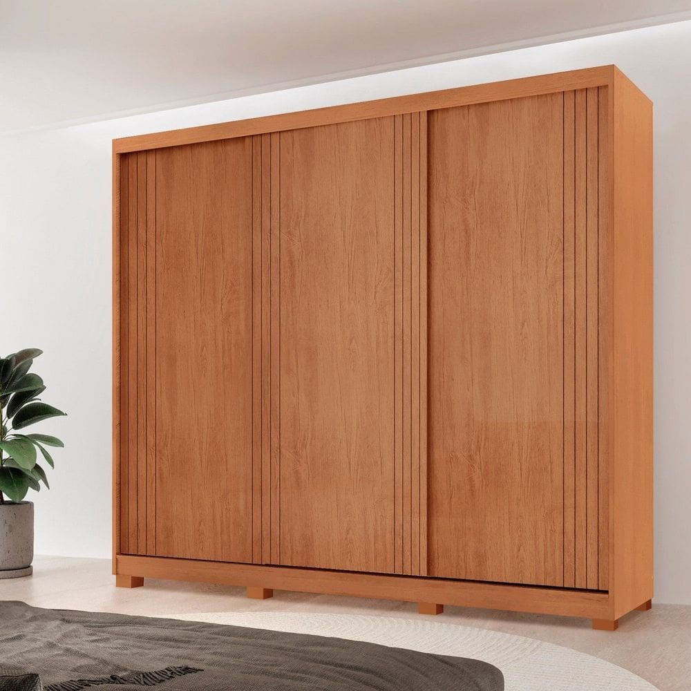Guarda-roupa Casal 100% Mdf 3 Portas de Correr 4 Gavetas com 6 Prateleiras e com Pés Chile Naturalle