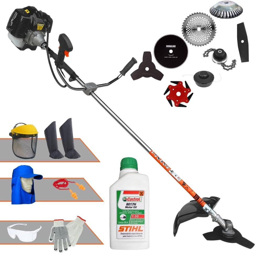 Aparador de Grama Terra GRH430 À Gasolina 43cc 1,7HP 6.500rpm Multifunções Completa Com Carretel de Nylon + 7 Opções de Corte + EPI + ÓLEO STIHL 2T
