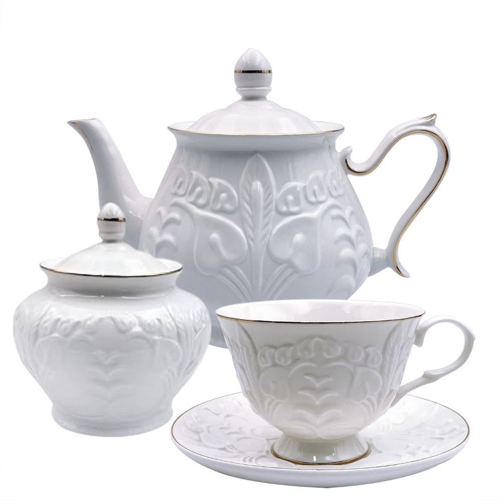 Jogo para Chá 14pç Scarlet Porcelana New Bone China Branco e Dourado L`Hermitage