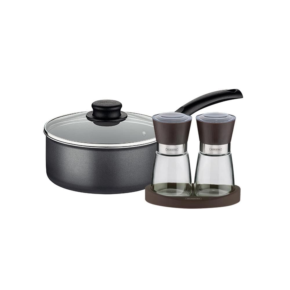 Panela Turim Alumínio Antiaderente 18cm 1,4l Ptc + Moedor de Sal e Pimenta Churrasco - Tramontina