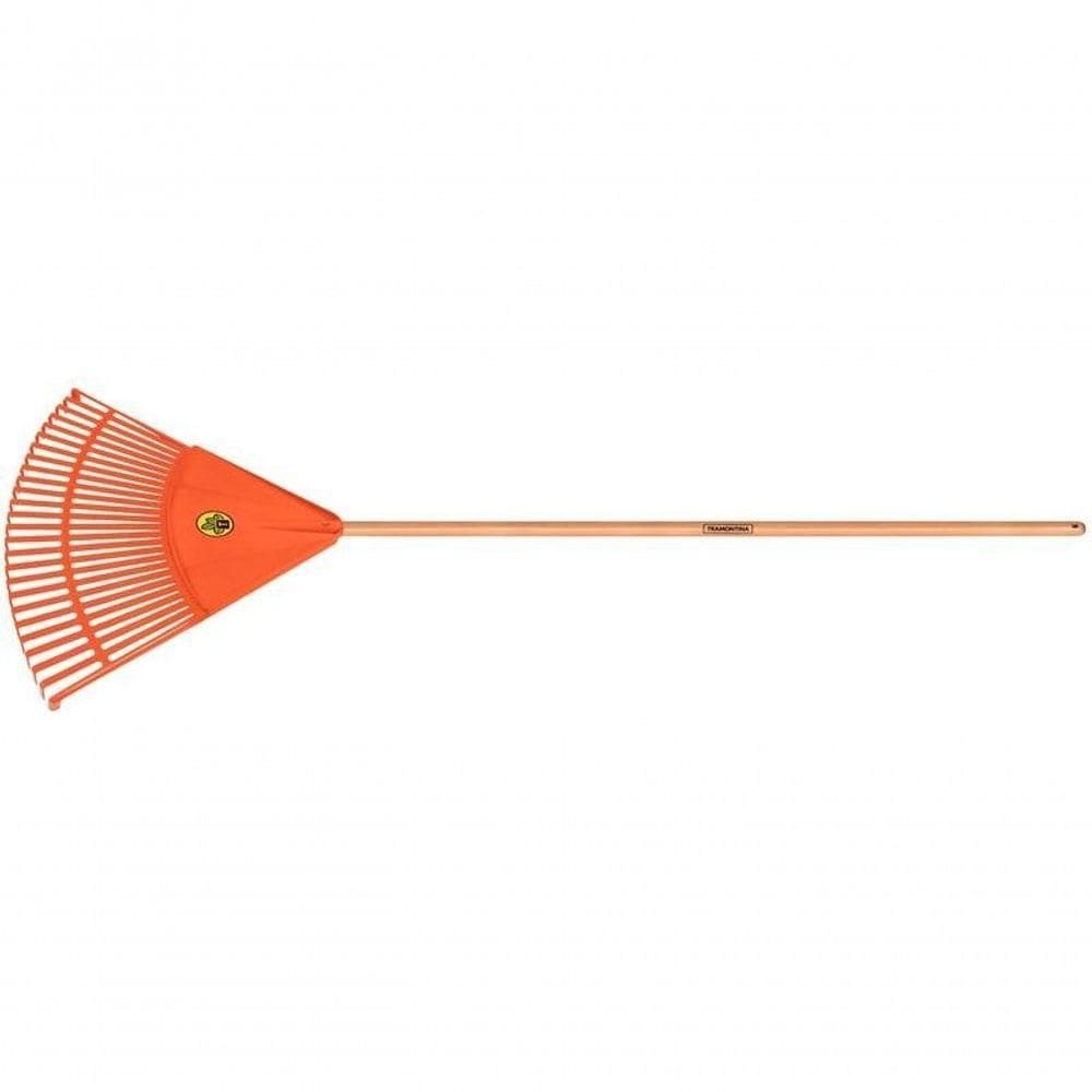 Vassoura Plástica Tramontina Laranja Com 26 Dentes E Cabo De Madeira 120cm