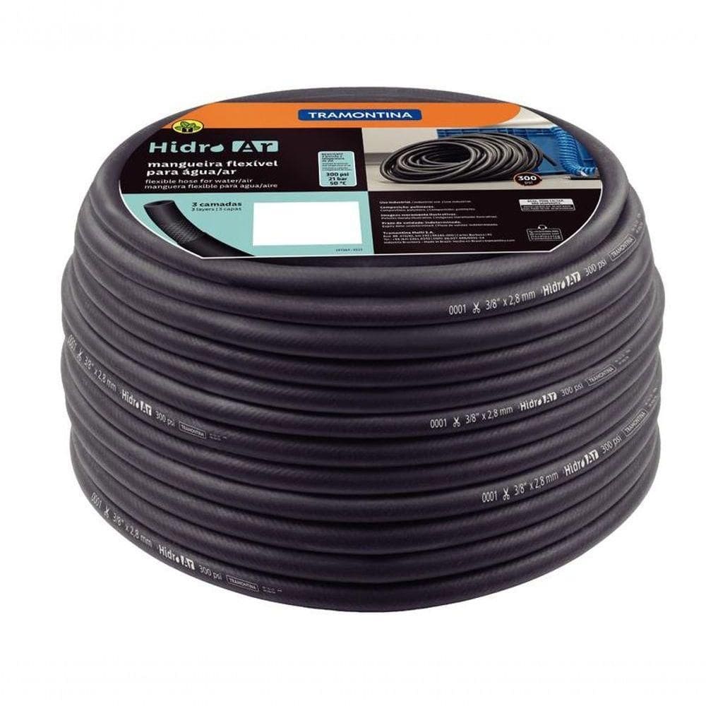 Mangueira Hidro Ar 300 Psi Tramontina Para água Ou Ar Em Pvc Flexível 3-8 X 2,8mm 3 Camadas 50m