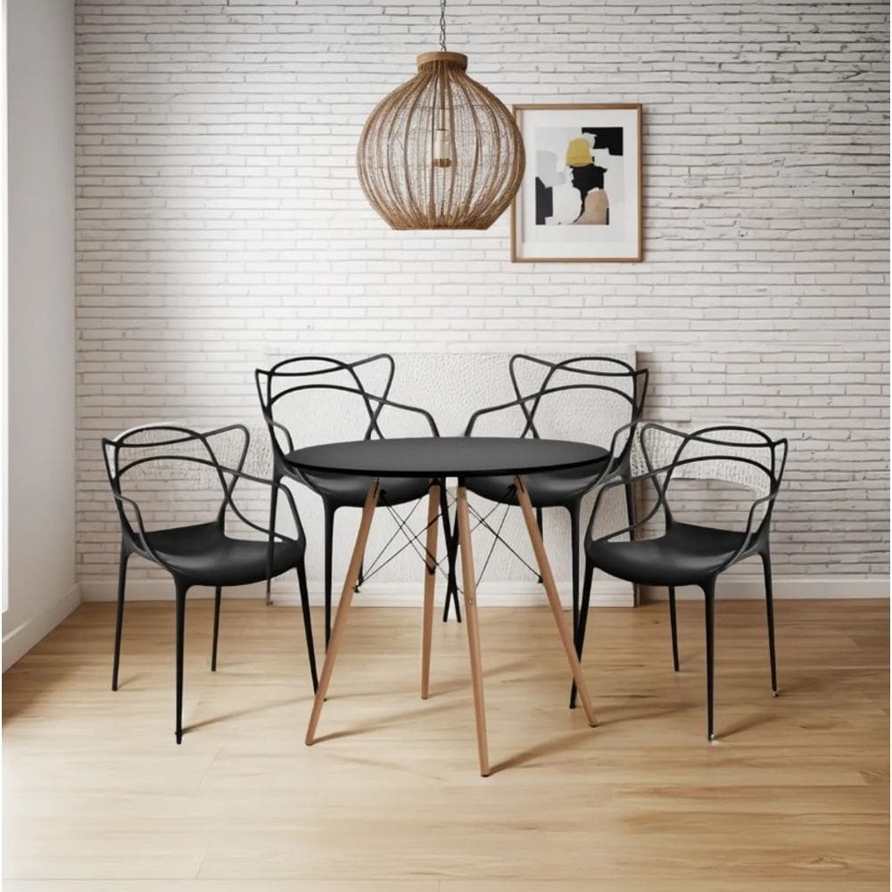 Mesa Eiffel 100 cm Com 4 Cadeiras Allegra Kit Prático E Versátil Empilhável