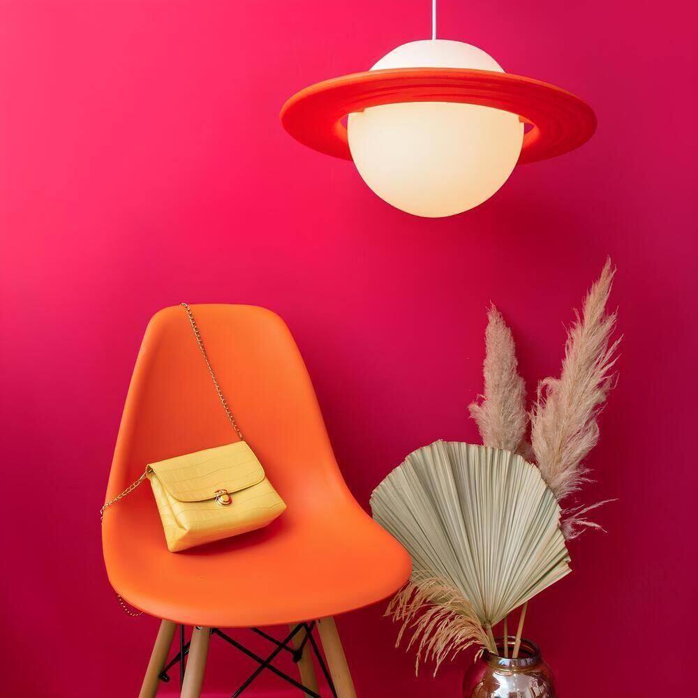 Luminária Elegante Saturno Com Anéis Laranja - Design Astronômico Para Decoração
