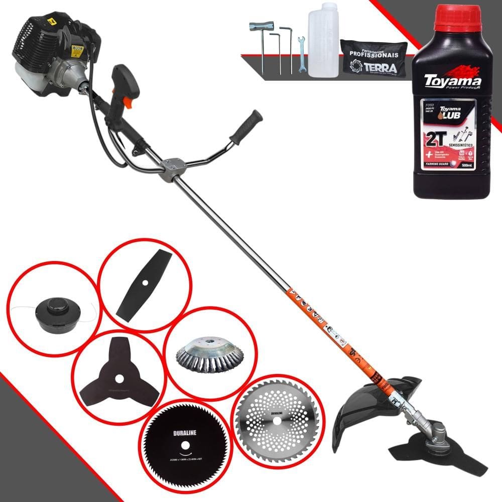 Cortador de Grama À Gasolina 2 Tempos Terra GRH430 43cc 1,7HP 6.500rpm Roçadeira Multifuncional Com 6 Opções de Cortes + ÓLEO TOYAMA 2T