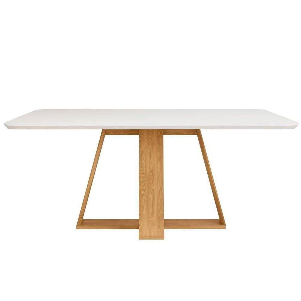 Mesa De Sala Jantar Kiara C/ Tampo Madeirado Vidro Curvo 160x90cm Cedro/off White - Dj Móveis