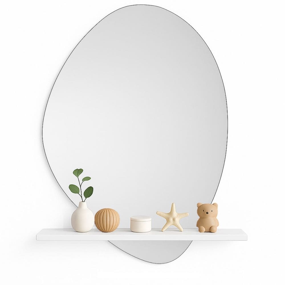 Espelho 95Cm Moderno Prateleira Mdf Branca Para Sala Jantar