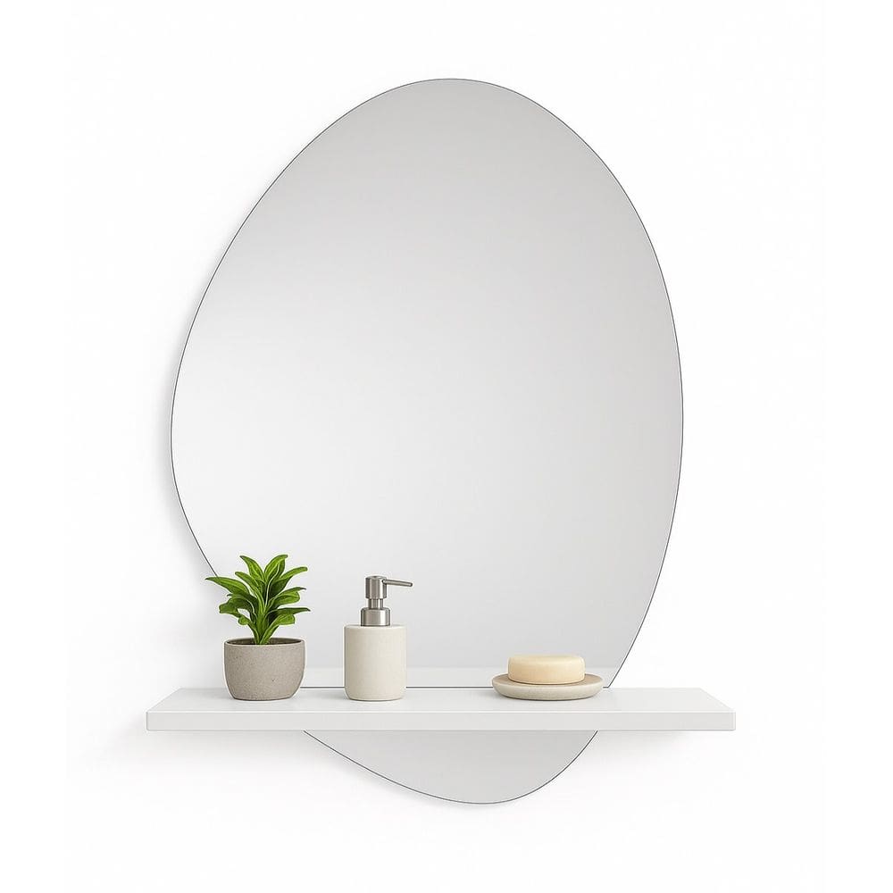 Espelho 80Cm Moderno Prateleira Mdf Branca Para Sala Jantar