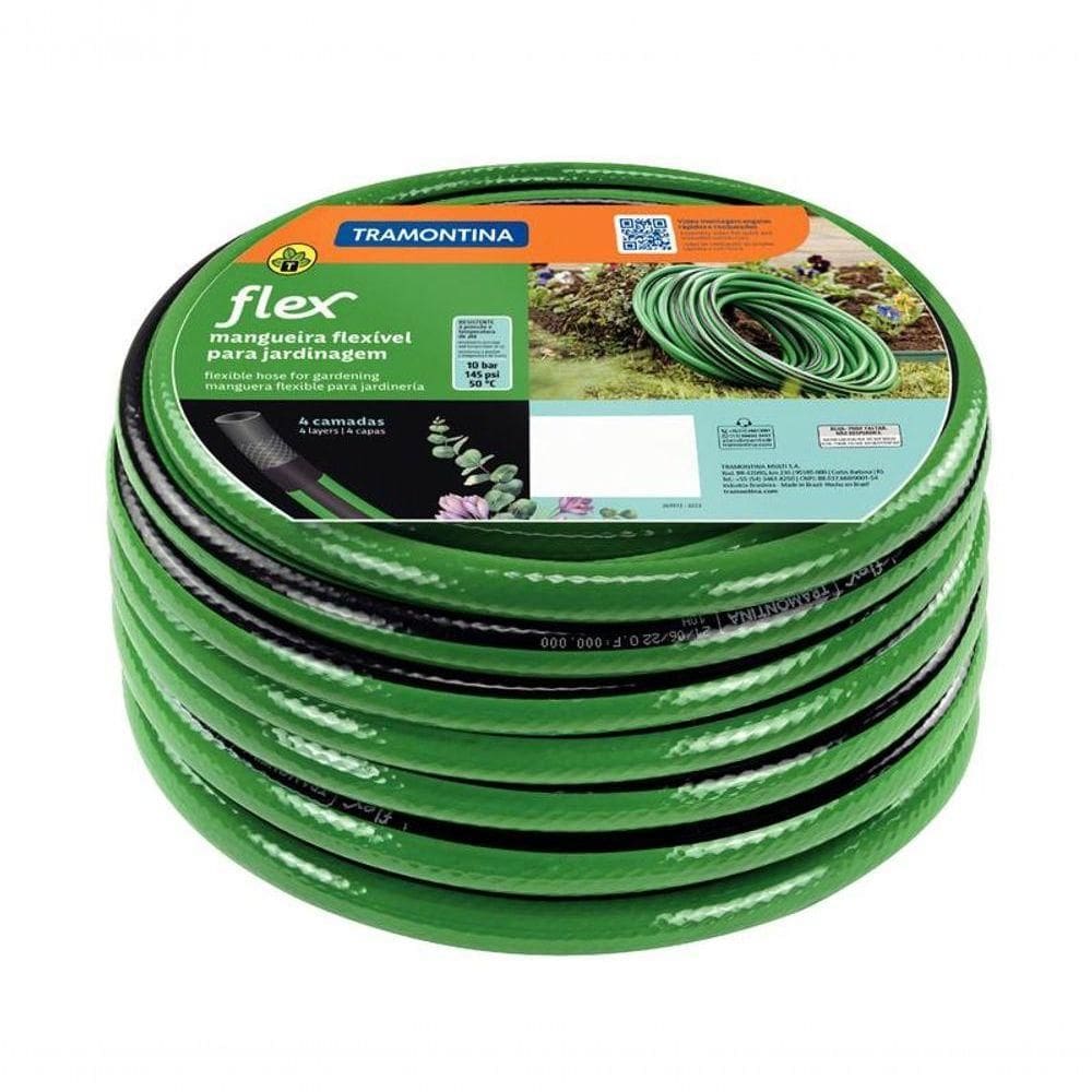 Mangueira Flex Para Jardim Tramontina Em Pvc Verde Com Faixa Preta 4 Camadas 30m