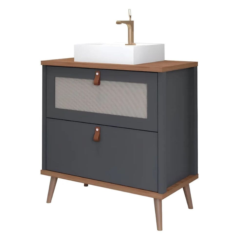 Armário De Banheiro 60cm Mdf Titanium 1 Porta Gaveta C/ Cuba