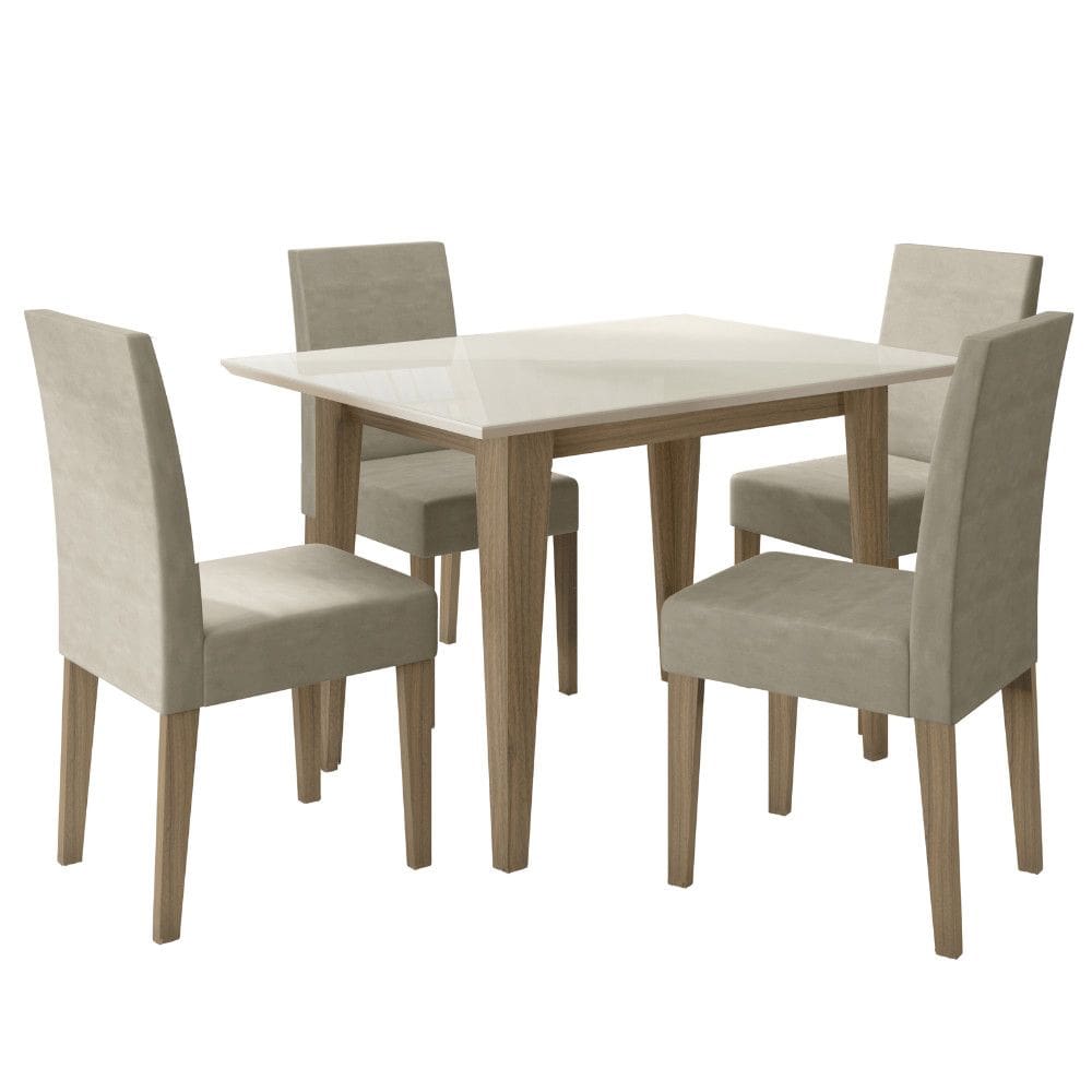 Sala de Jantar Kate 90x90 Com Vidro 4L Cadeiras Josi Poliman Móveis