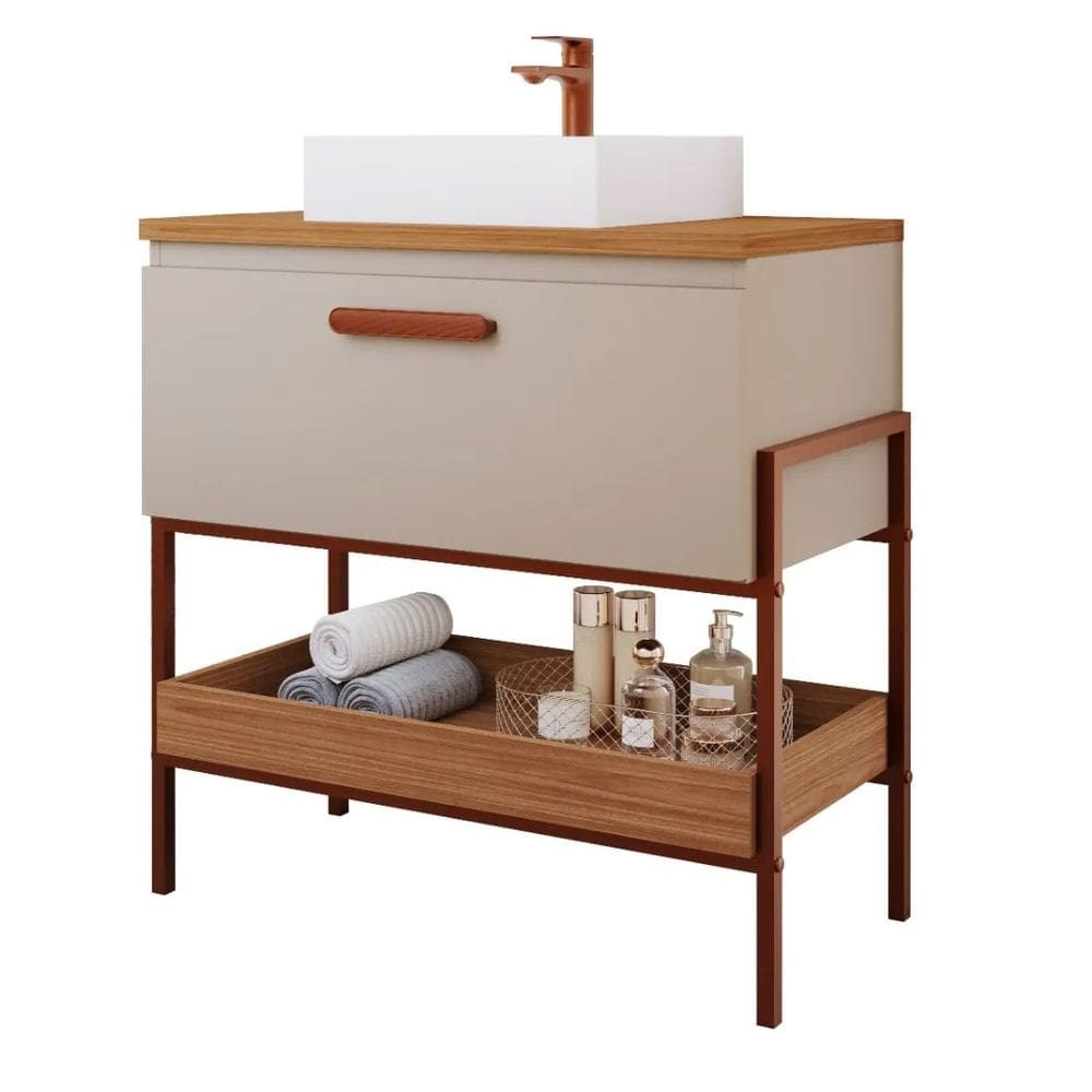 Armário Para Banheiro 80cm Mdf Porta E Prateleira Cappuccino