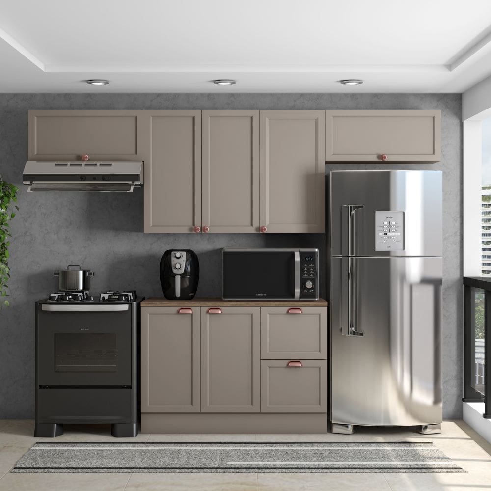 Composição Cozinha Modulada Olivia 4 Peças 7 Portas com Tampo Poliman Móveis